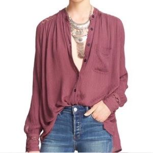 FREE PEOPLE Best a Button Purple Down Shirt